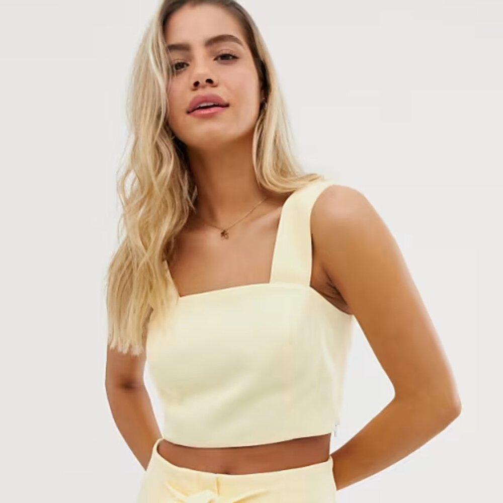 Nobody's Child Pastel Butter Yellow Square Neck Crop Top - Size 2